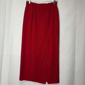 JH Collectibles Vintage Red Wool Maxi Skirt‎ High Waist Career Slit Classic